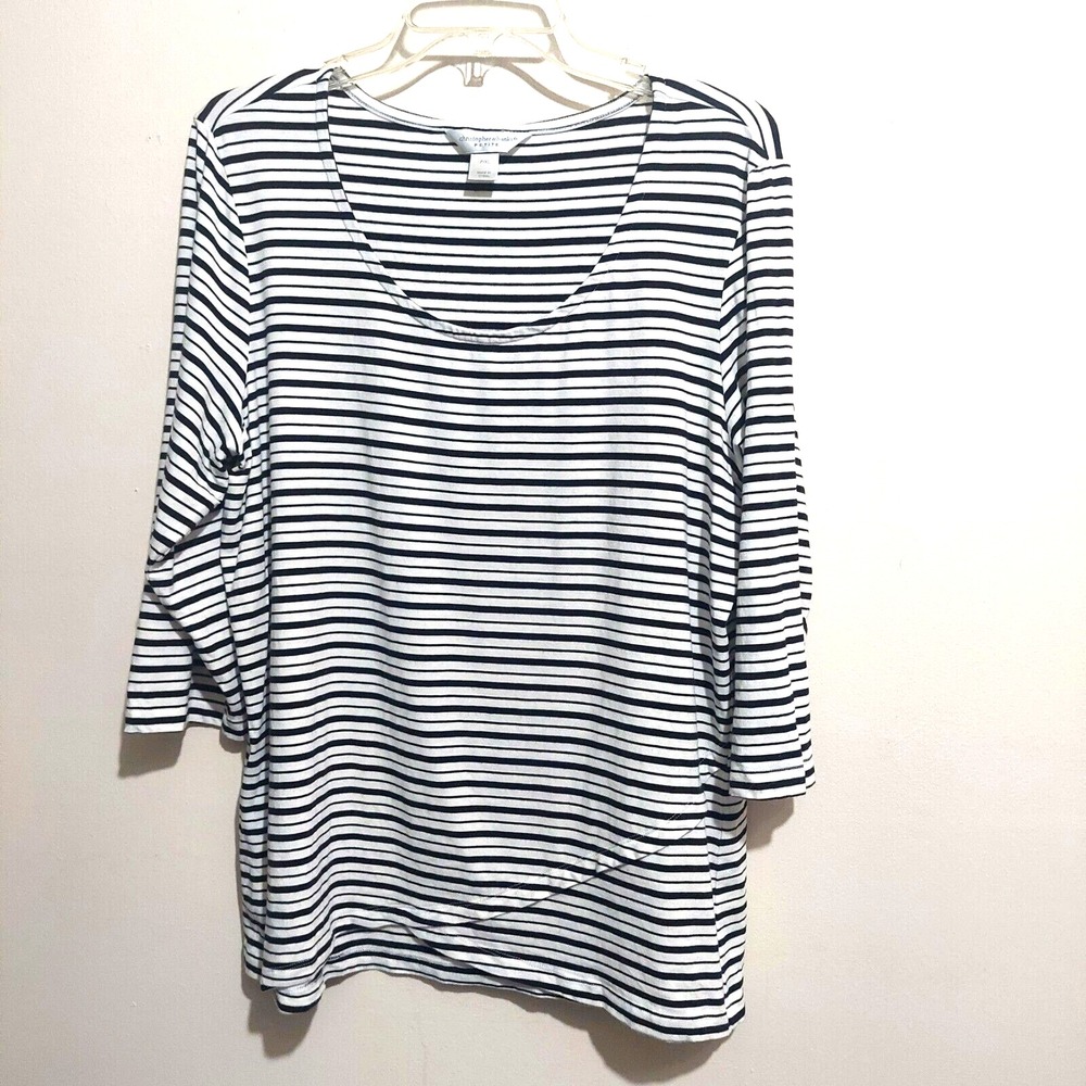 Christopher & Banks Womens Petites XL Soft Pullover Stretch Striped Scoop Neck‎